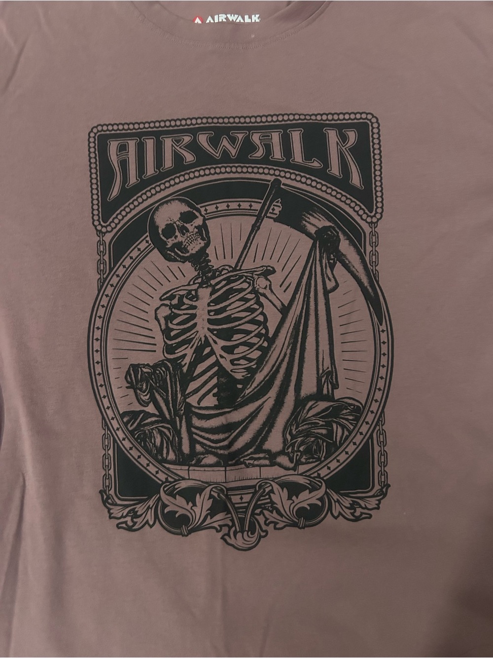 Airwalk Size 20 Skeleton Scythe Graphic T-Shirt Goth Skater Y2K Mauve